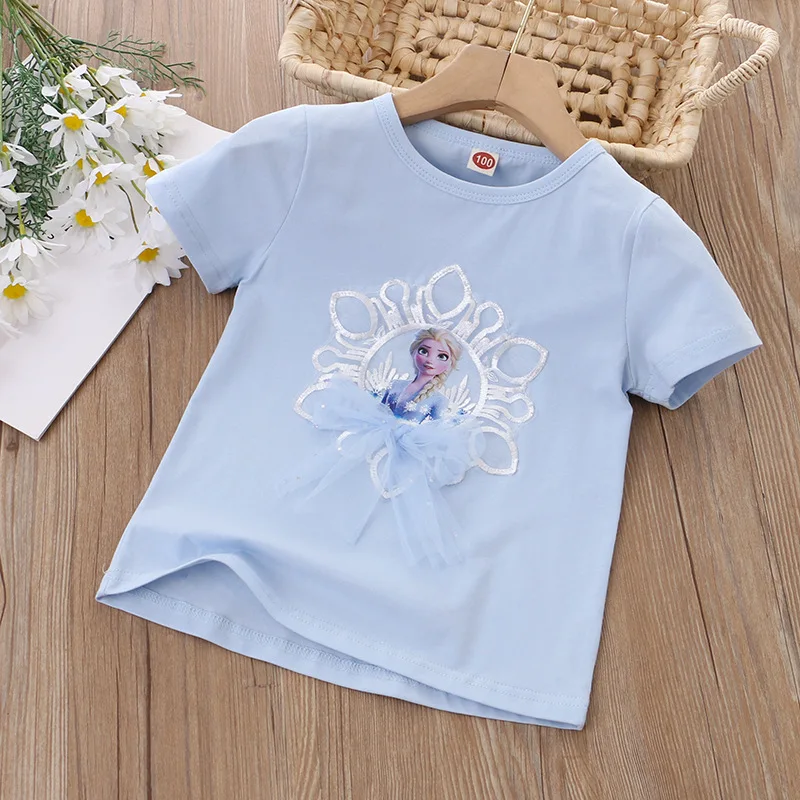 Cute Summer Little Girls Clothing Frozen Elsa Lace Short Sleeve T Shirts Fashion Korean Children Teee Tops Costumes for Kids
Cute Summer Little Girls Clothing Frozen Elsa Lace Short Sleeve T Shirts Fashion Korean Children Teee Tops Costumes for Kids