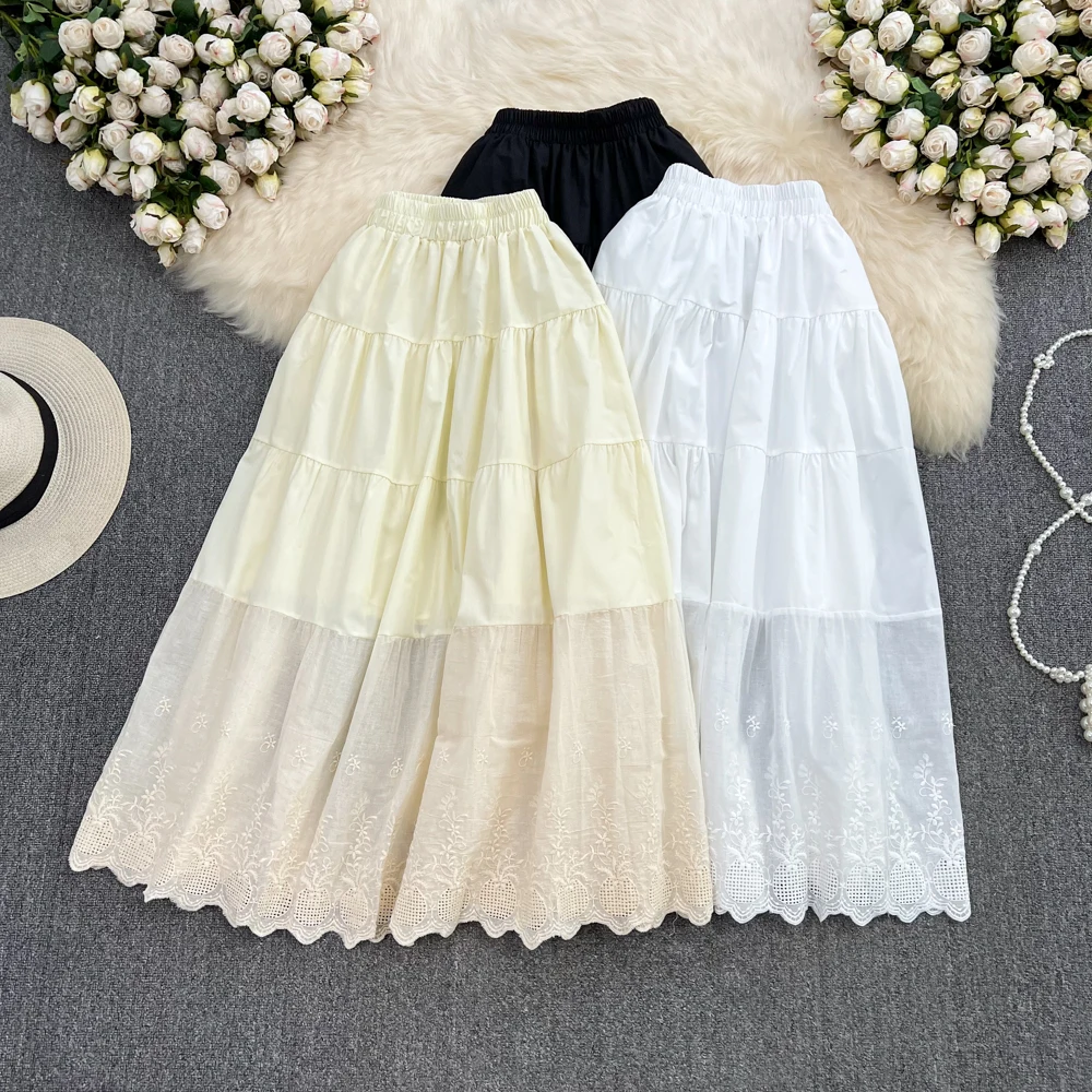 VANOVICH Summer New Solid Color High-waisted Slimming Mid-length Embroidered A-line Skirt Women Temperament Folds Casual Skirt 
VANOVICH Summer New Solid Color High-waisted Slimming Mid-length Embroidered A-line Skirt Women Temperament Folds Casual Skirt