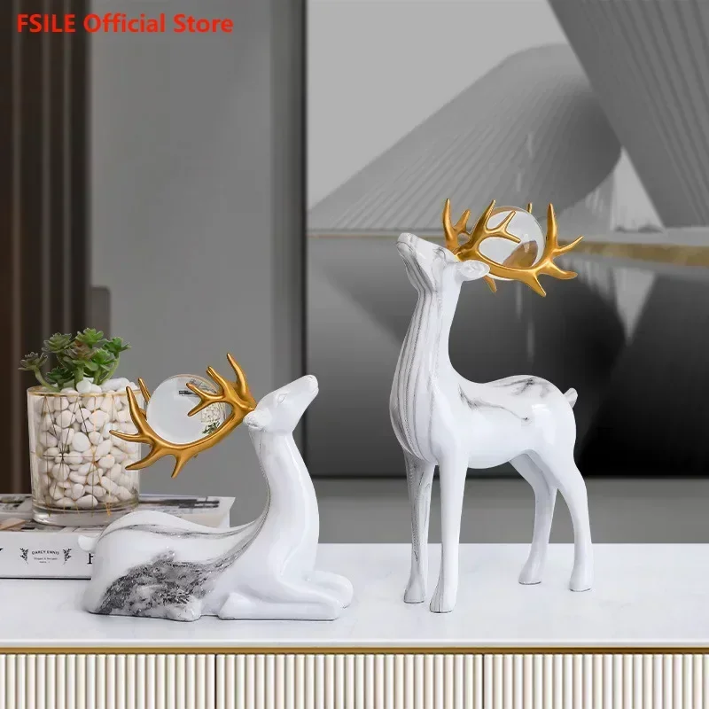 

Crystal Ball Elk Wealth Attraction Decoration Light Luxury Living Room Wine Cabinet Model Room Wedding Gift for New Couples