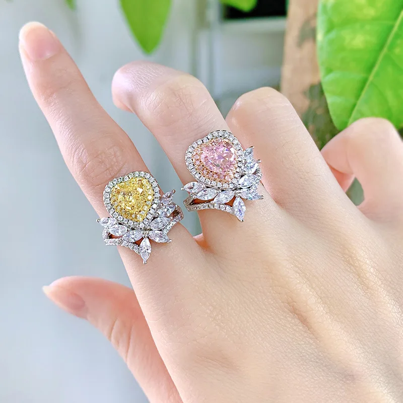 Fashion 925 Sterling Silver Ring Inlay 1Ct Pink Yellow Created Diamonds Double Color Heart Rings Engagement Wedding
Fashion 925 Sterling Silver Ring Inlay 1Ct Pink Yellow Created Diamonds Double Color Heart Rings Engagement Wedding
