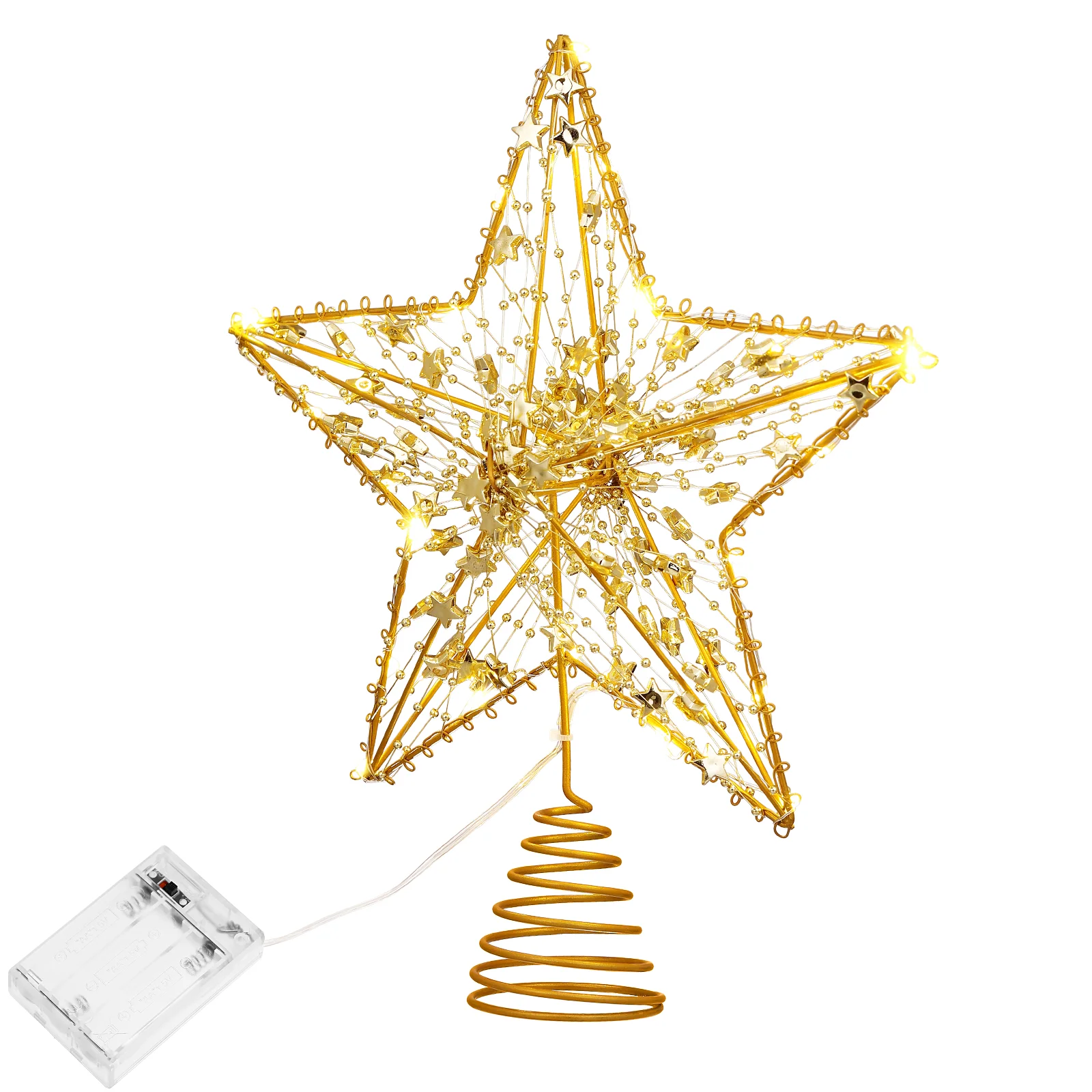 

OSALADI Christmas Tree Star Topper Beaded Hollow Topper Star Light Xmas Tree Decoration