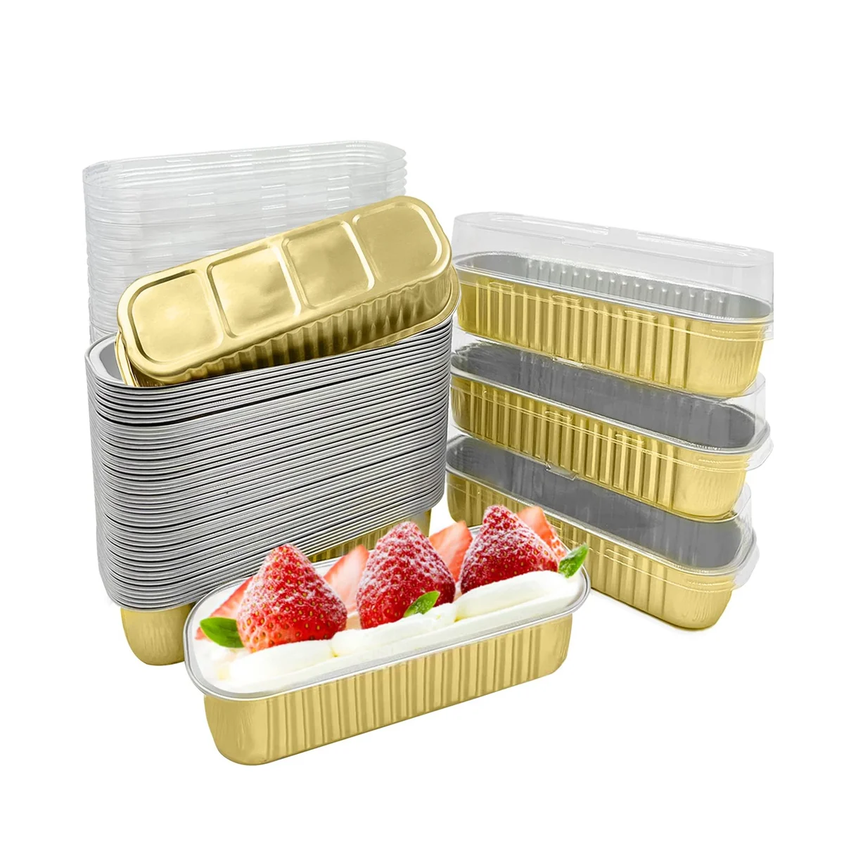 

50PCS Disposable Aluminum Baking Cups Mini Loaf Pans Rectangle Muffin Tins Mini Narrow Cake Pans for Party