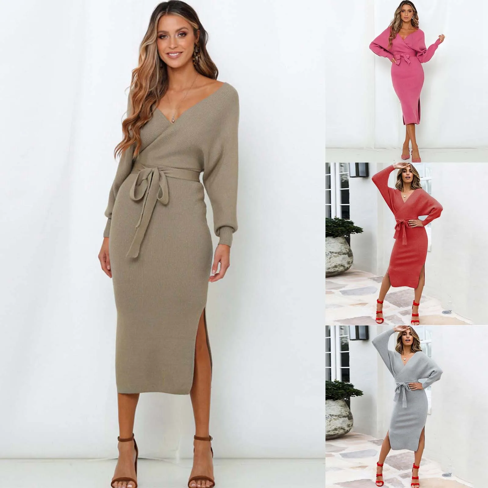 Autumn And Winter Women's Sexy V Neck Waisted Slim Fit Knitted Dress Fashion Elegant Bow Tie Wrap Hip Long Sleeve Sweater Dress
Autumn And Winter Women's Sexy V Neck Waisted Slim Fit Knitted Dress Fashion Elegant Bow Tie Wrap Hip Long Sleeve Sweater Dress