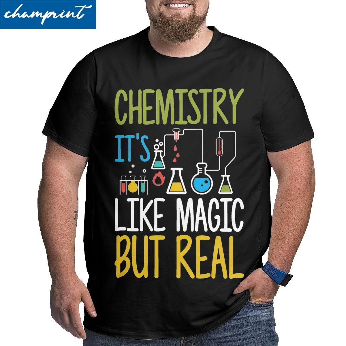 

Футболки на научную тему для мужчин, химия, это как волшебный, но настоящий хлопок, большая футболка с круглым вырезом, футболки, размера плюс 5XL 6XL, топы