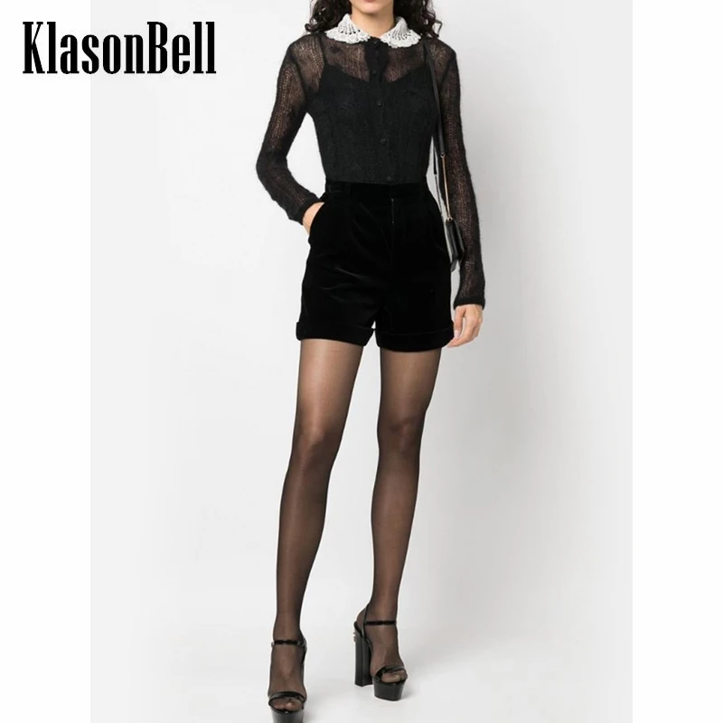 9.29 KlasonBell Lace Peter Pan Collar Hollow Out Mohair Knitted Black Slim Cardigan Women
9.29 KlasonBell Lace Peter Pan Collar Hollow Out Mohair Knitted Black Slim Cardigan Women