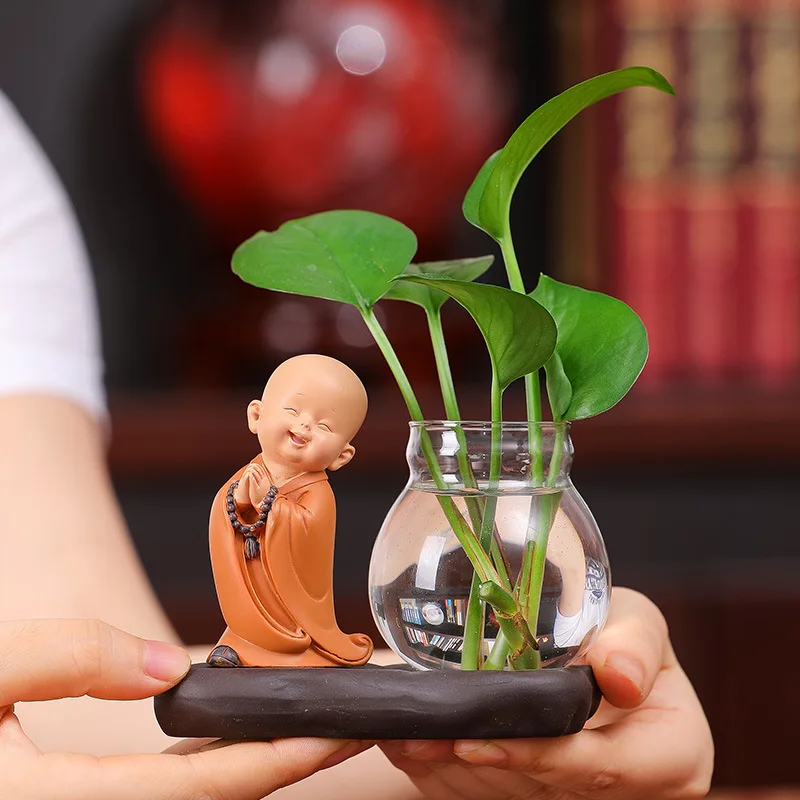 

Creative Chinese Style Vase Living Room Decoration Monk Transparent Glassware Green Apple Hydroponic Ornaments Home Decoration