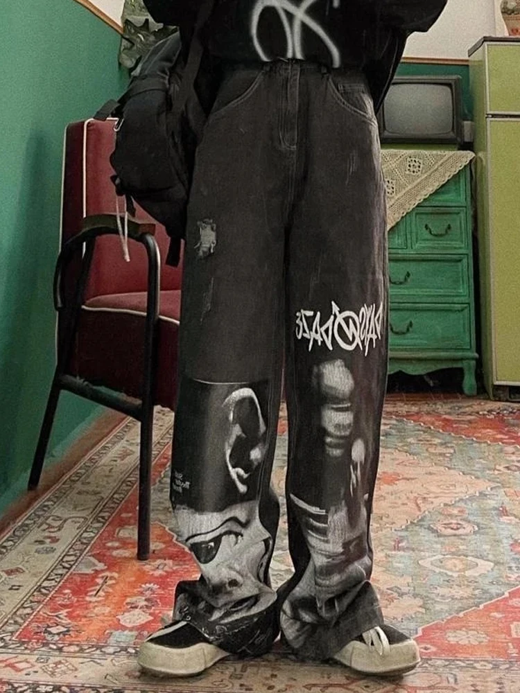 Gothic Baggy Jeans Women Punk Hippie Streetwear Print Y2K Wide Leg Trousers Harajuku Grunge Denim Pants Vintage 90s
Gothic Baggy Jeans Women Punk Hippie Streetwear Print Y2K Wide Leg Trousers Harajuku Grunge Denim Pants Vintage 90s