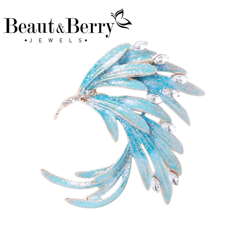 

Beaut&Berry Crystal Phoenix Bird Brooches For Women Men 2-color Enamel Flying Beauty Bird Party Office Brooch Pin Gifts