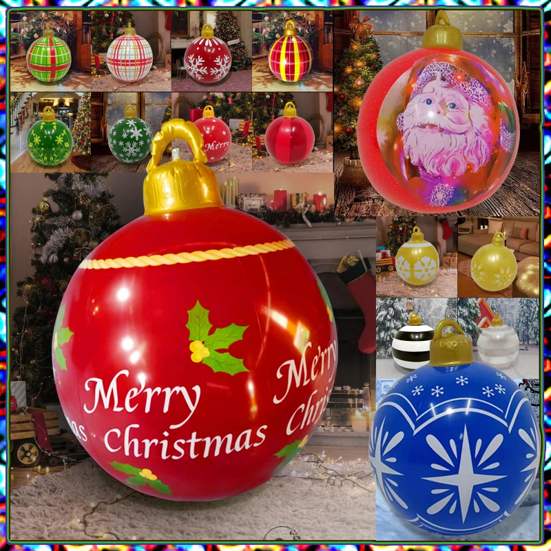 

60 см большой Рождественский шар из ПВХ, украшение для рождественской елки, новогодние подарки, Рождество, Рождество, семья, наружные надувные игрушки 2023 Н