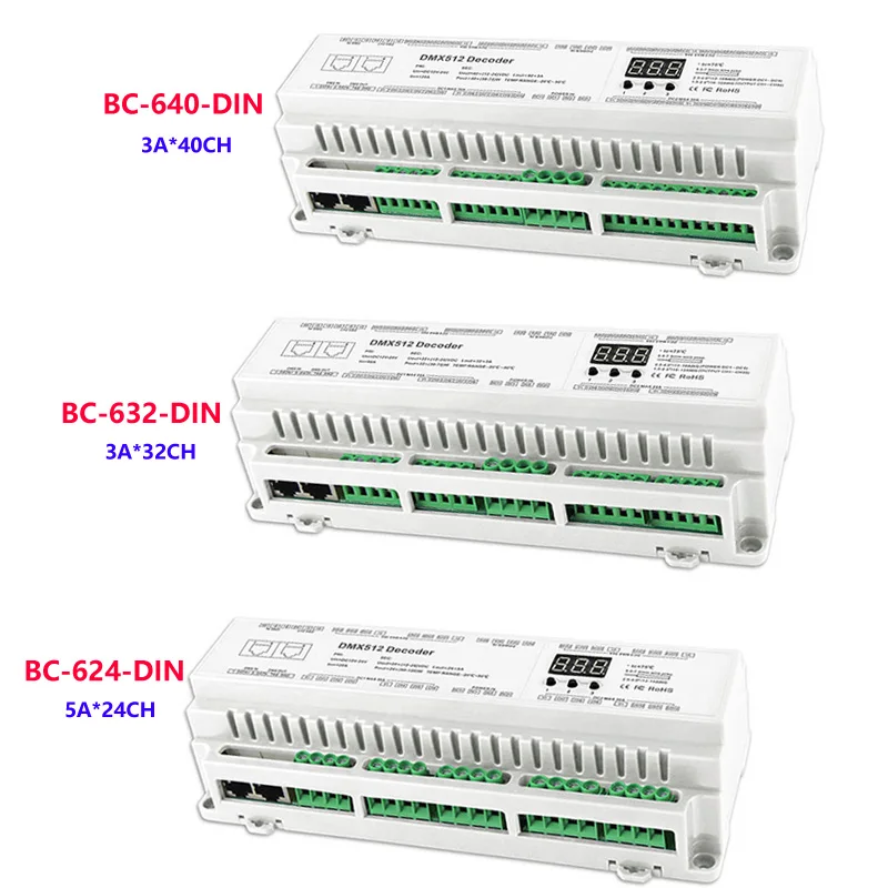 DMX512 24CH 32CH 40CH DIN Rail DMX Constant Voltage Decoder Led Controller For Single color CCT RGB RGBW Type Lamps DC 12V-24V
DMX512 24CH 32CH 40CH DIN Rail DMX Constant Voltage Decoder Led Controller For Single color CCT RGB RGBW Type Lamps DC 12V-24V