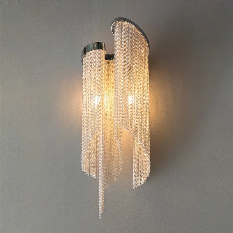 Italian Style Luxury Simple Fringe Aluminum Chain Wall Lamp Beside Room Wall Light for home decor 
Italian Style Luxury Simple Fringe Aluminum Chain Wall Lamp Beside Room Wall Light for home decor