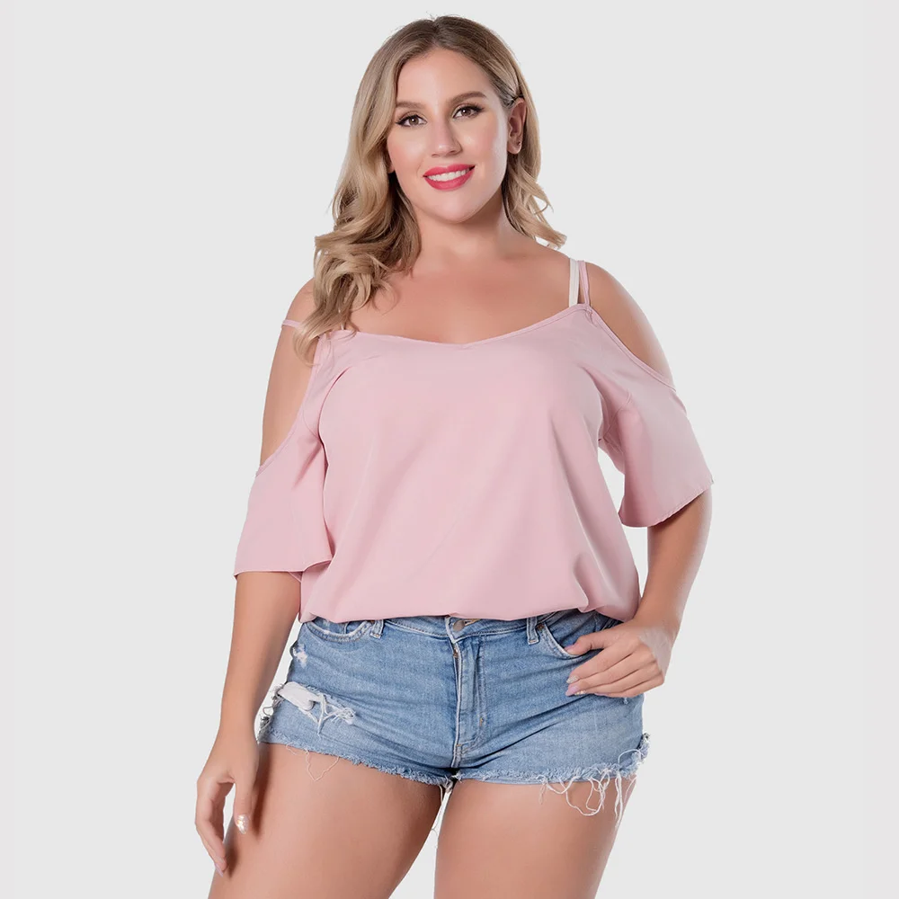 Plus size Large women's off shoulder sexy suspender shirt fashion solid color off back top
Plus size Large women's off shoulder sexy suspender shirt fashion solid color off back top
