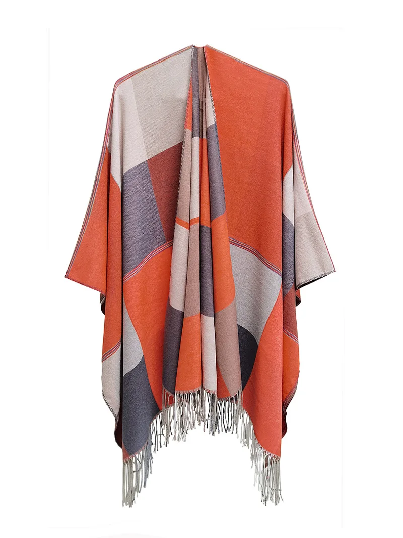 Imitation Cashmere Women Spring Autumn Double sided Plaid Split Shawl Warm tassels Street Poncho Lady Capes Orange Cloaks
Imitation Cashmere Women Spring Autumn Double sided Plaid Split Shawl Warm tassels Street Poncho Lady Capes Orange Cloaks