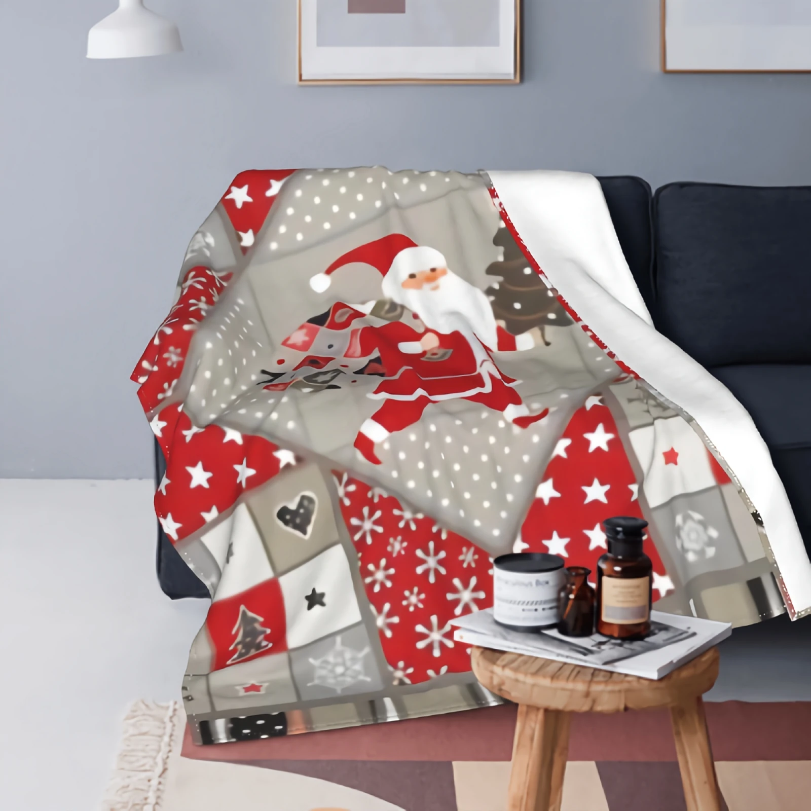 

Теплое и мягкое одеяло с Санта-Клаусом, 3D изображение Рождества, лоскутный фон, плед, одеяло, среднее микро Флисовое одеяло, одеяло для крова...
