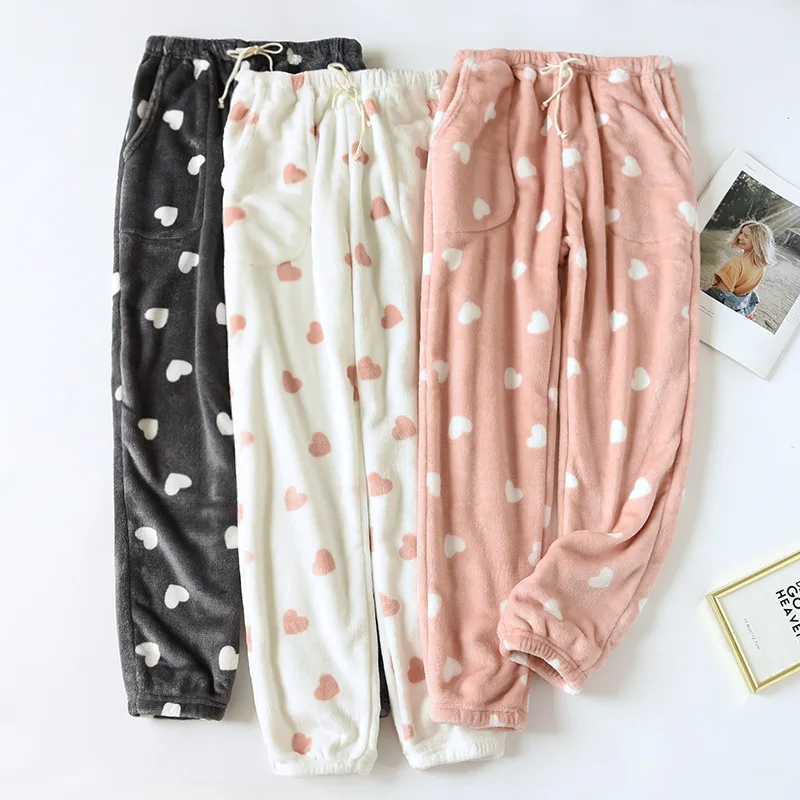 Women Warm Pajama Pants for Autumn and Winter Thickened Plus Velvet Love Heart Printing Homewear Warm-Keeping Pants 
Women Warm Pajama Pants for Autumn and Winter Thickened Plus Velvet Love Heart Printing Homewear Warm-Keeping Pants