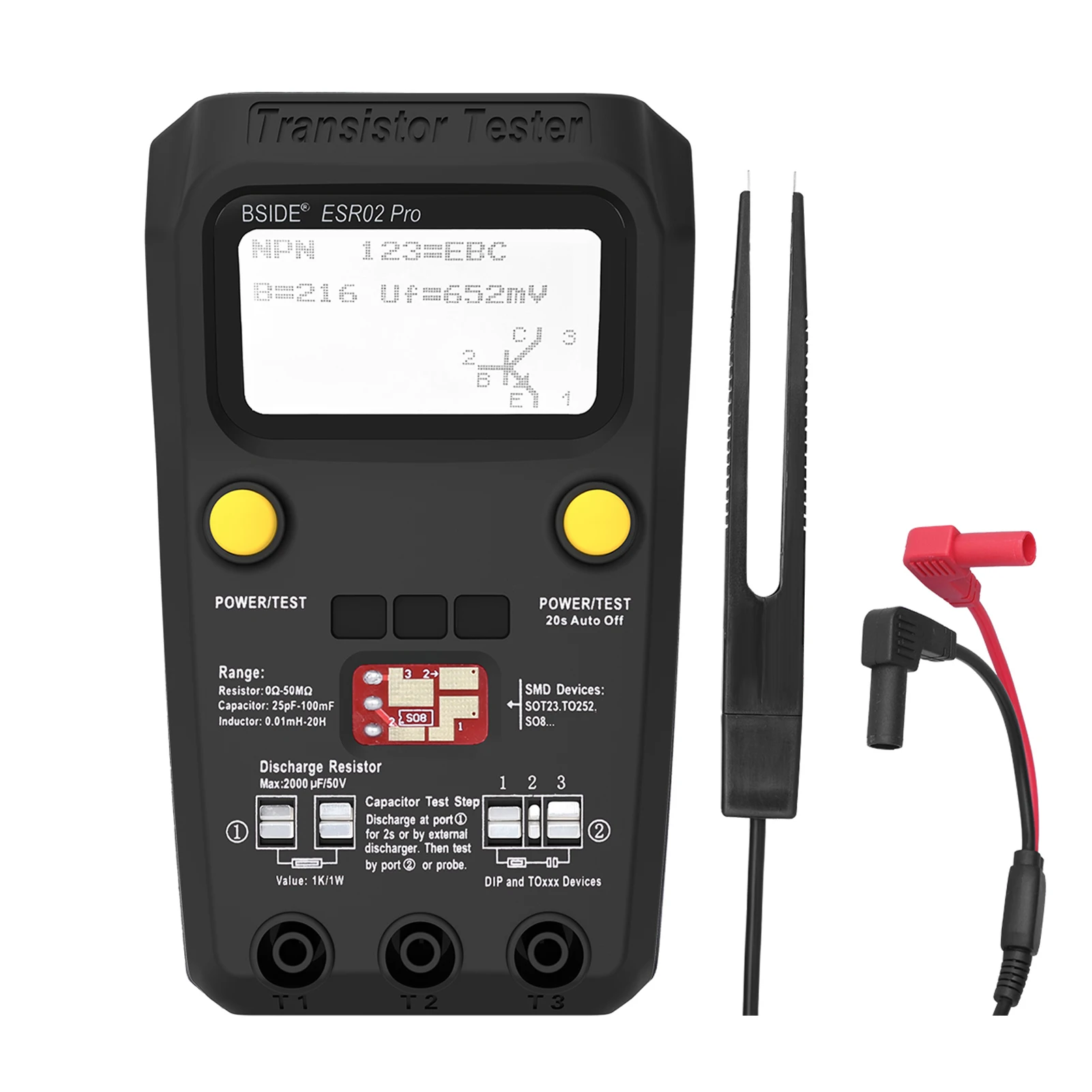 BSIDE ESR02 Pro LCD Display Multi-meter Transistor Tester Diode Triode Capacitor Resistor Test Meter MOSFET NPN PNP Triac MOS
BSIDE ESR02 Pro LCD Display Multi-meter Transistor Tester Diode Triode Capacitor Resistor Test Meter MOSFET NPN PNP Triac MOS