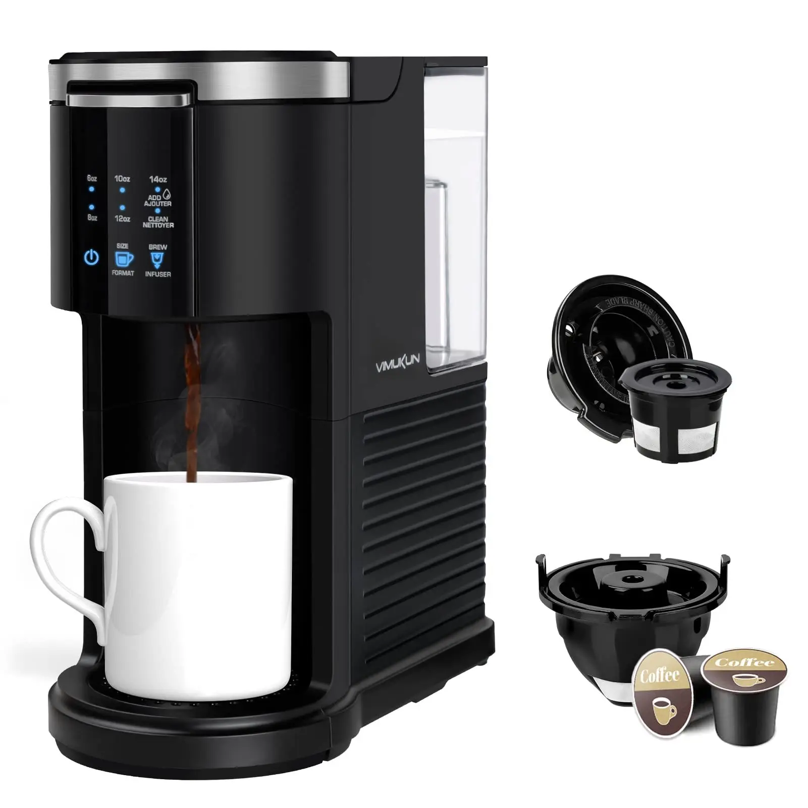 Кофеварка с одним приводом для капсул K-Cup и зернового кофе, размеры от 6 до 14 унций, съемный резервуар для воды 40 унций, одна чашка Co
Кофеварка с одним приводом для капсул K-Cup и зернового кофе, размеры от 6 до 14 унций, съемный резервуар для воды 40 унций, одна чашка Co