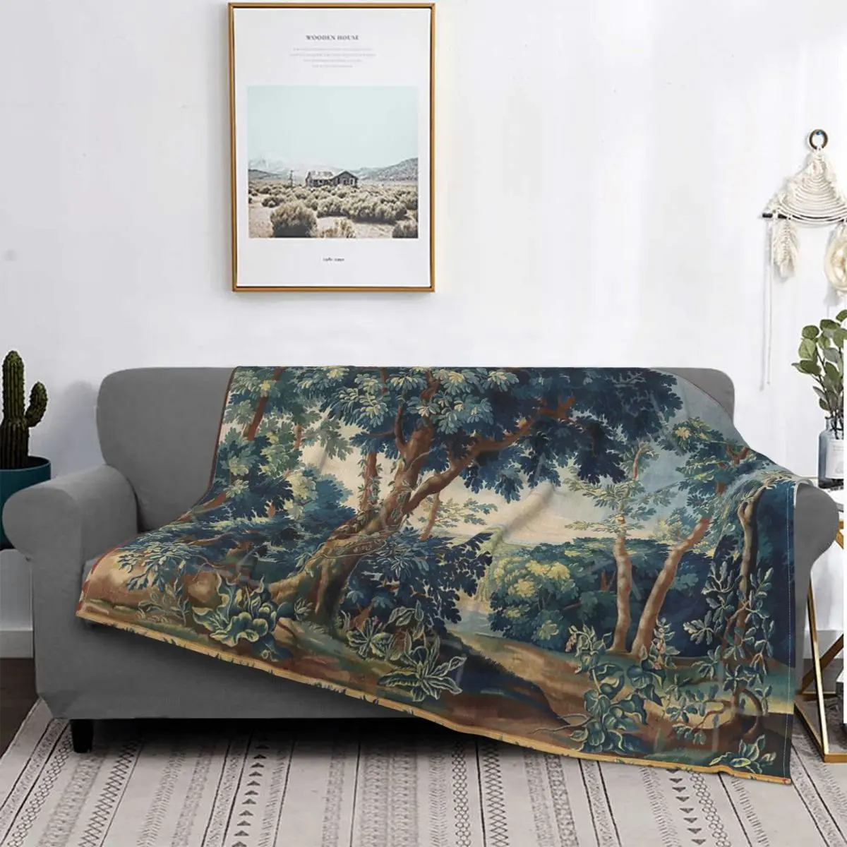 

Greenery Trees In Woodland Landscape Antique Flemish Tapestry Throw Blanket Drop Fabrics Bed Covers Winter Pizza