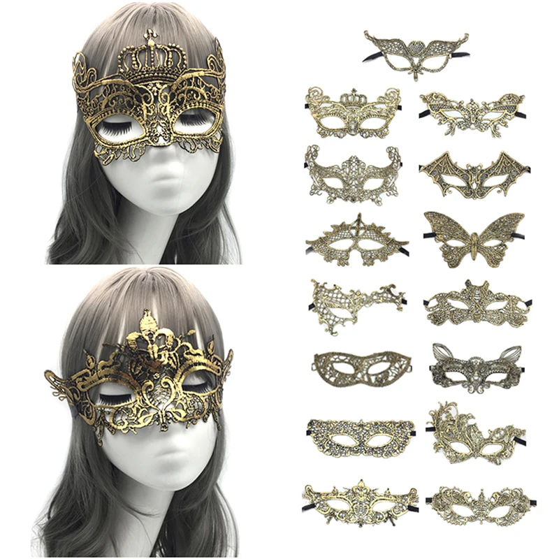 

Women Golden Hot Stamping Ladies Sexy Lace Masquerade Mask For Carnival Halloween Half Face Ball Party Cosplay Eye Masks