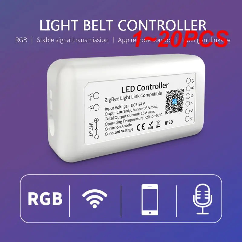 

Умный светодиодный контроллер Tuya Zigbee 3,0, 1-20 шт., RGB + CCT, 6 контактов, зеркальная лента, контроллер для умного дома, голосовое управление, работа с Alexa Google