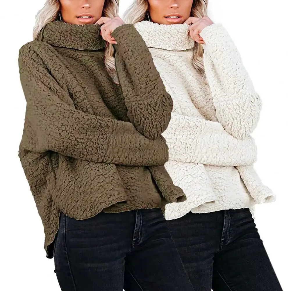 Elegant Plush Overcoat Arc Hem Warm Women Turtleneck Solid Color Fleece Pullover
Elegant Plush Overcoat Arc Hem Warm Women Turtleneck Solid Color Fleece Pullover