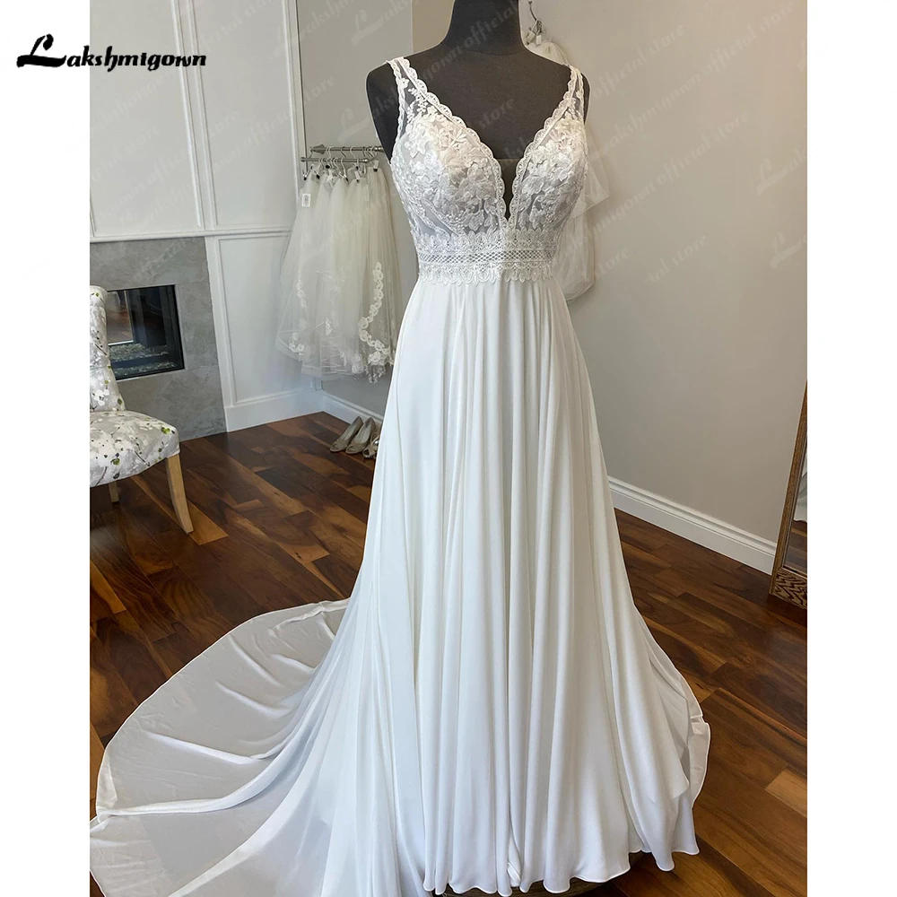 

Lakshmigown шифоновое свадебное платье в стиле бохо, летние пляжные платья 2023, платья с V-образным вырезом, а-силуэт, свадебные платья с открытой спиной, свадебное платье