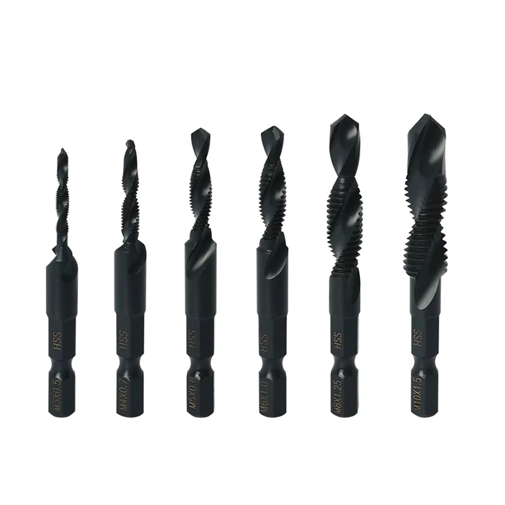 6Pcs M3-M10 Hex Shank Drilling Tool 0.5mm-1.5mm Black Nitriding Tap Drill Bit With Threaded Cut Kit Power Tool Accessories
6Pcs M3-M10 Hex Shank Drilling Tool 0.5mm-1.5mm Black Nitriding Tap Drill Bit With Threaded Cut Kit Power Tool Accessories