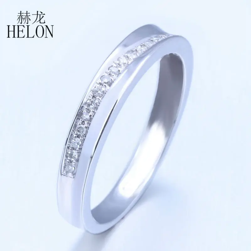 

HELON Solid 14k 10k White Gold Pave 0.15ct Natural Diamonds Women Trendy Fine Jewelry Engagement Wedding Ring Band Best Gift