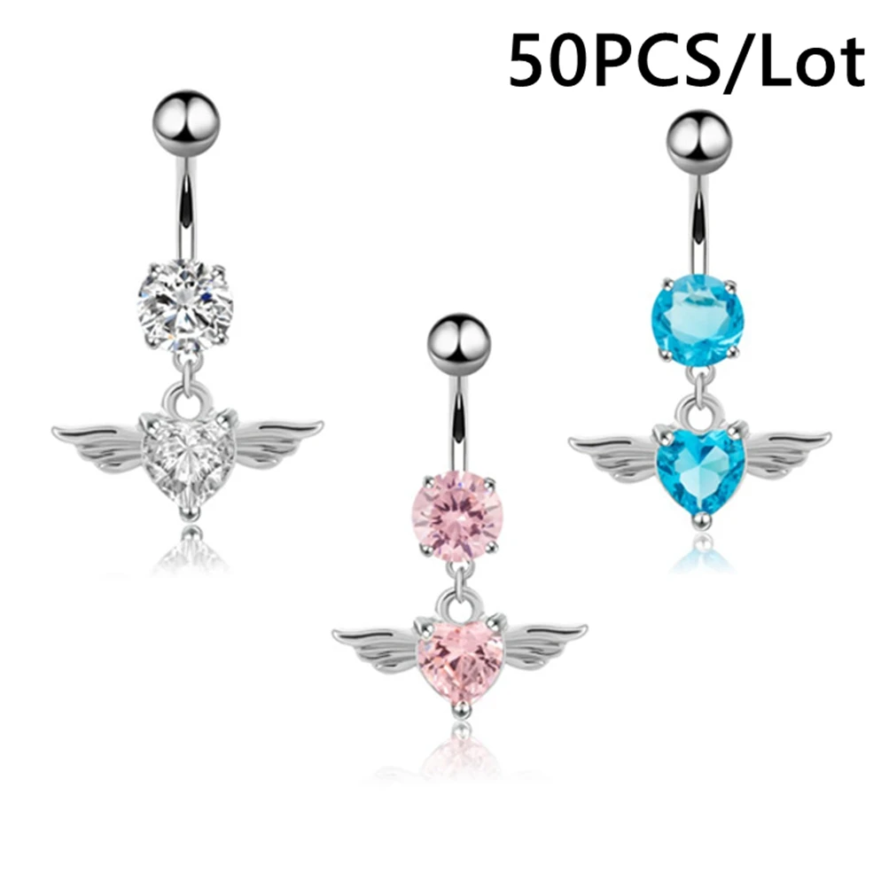 50Pcs Stainless Steel Navel Rings Zircon Angel Wing Belly Button Ring Sexy Heart Body Jewelry Navel Piercing Fashion Crystal
50Pcs Stainless Steel Navel Rings Zircon Angel Wing Belly Button Ring Sexy Heart Body Jewelry Navel Piercing Fashion Crystal