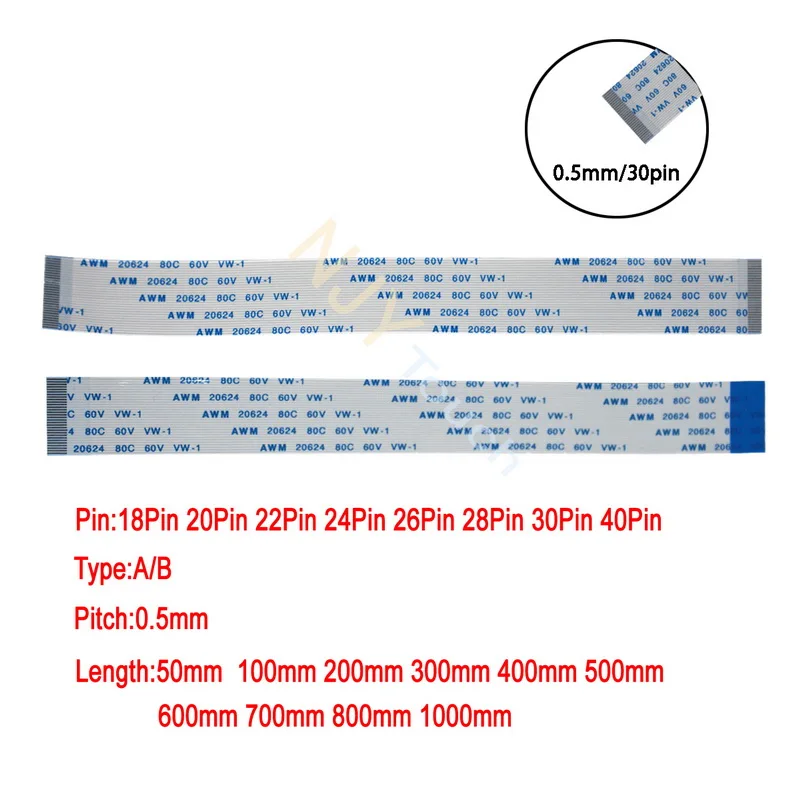 10Pcs 18 20 22 24 26 28 30 40Pin 0.5mm Pitch FFC FPC AWM 20624 80C 60V VW-1 A B Type Flat Flexible Cable 50-1000MM
10Pcs 18 20 22 24 26 28 30 40Pin 0.5mm Pitch FFC FPC AWM 20624 80C 60V VW-1 A B Type Flat Flexible Cable 50-1000MM