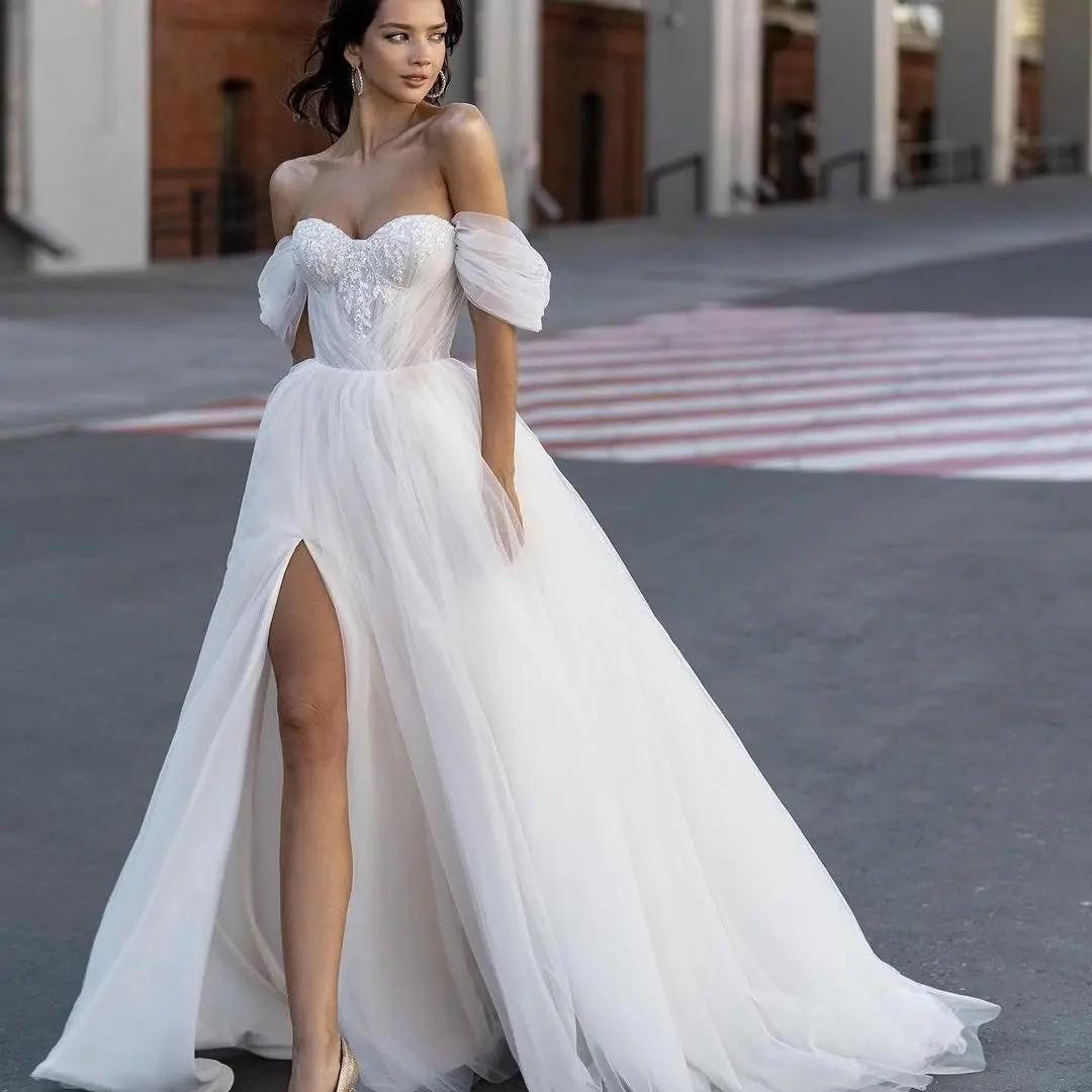 Sweetheart Wedding Dress Side Slit A-Line Organza Lace Appliques Beading Floor Length Zipper Stunning Bridal Gowns Customize
Sweetheart Wedding Dress Side Slit A-Line Organza Lace Appliques Beading Floor Length Zipper Stunning Bridal Gowns Customize
