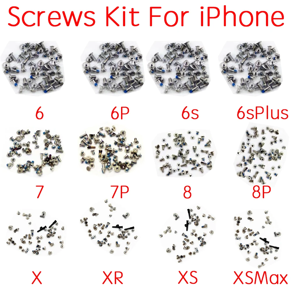 Полный комплект винтов для iPhone 6 6Pl 6s 6splus 7 7P 8 Plus X XR XS 11 12 Pro Max с 2x нижними винтами