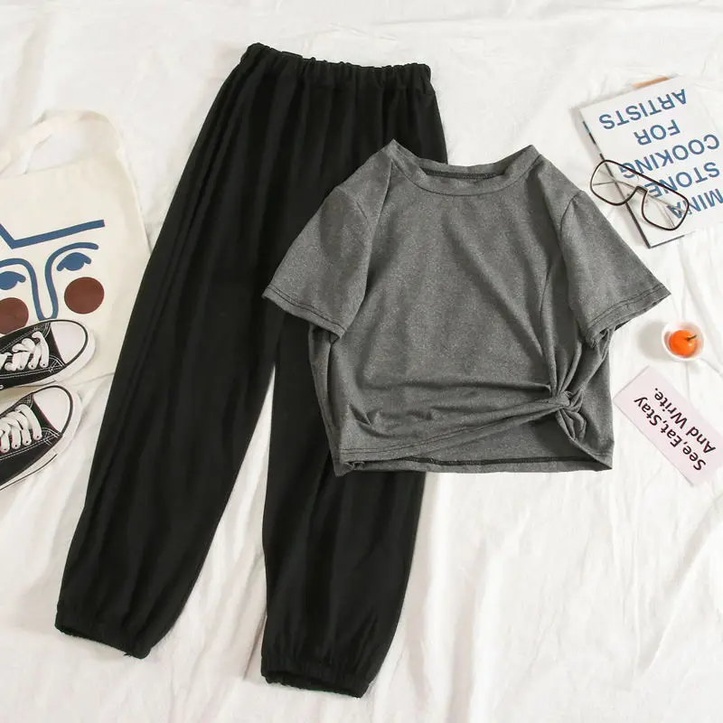 2022 New Summer Women Clothes Solid Short T-shirt Tops + Korean Leisure Hallen Wide Leg Pants Suit Female Two Piece Set M12
2022 New Summer Women Clothes Solid Short T-shirt Tops + Korean Leisure Hallen Wide Leg Pants Suit Female Two Piece Set M12
