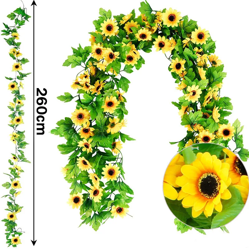 260cm/8.5ft Artificial Silk Sunflower Garland Yellow Artificial Flowers Sunflowe with Green Leaves for Wedding Garden Decor
260cm/8.5ft Artificial Silk Sunflower Garland Yellow Artificial Flowers Sunflowe with Green Leaves for Wedding Garden Decor