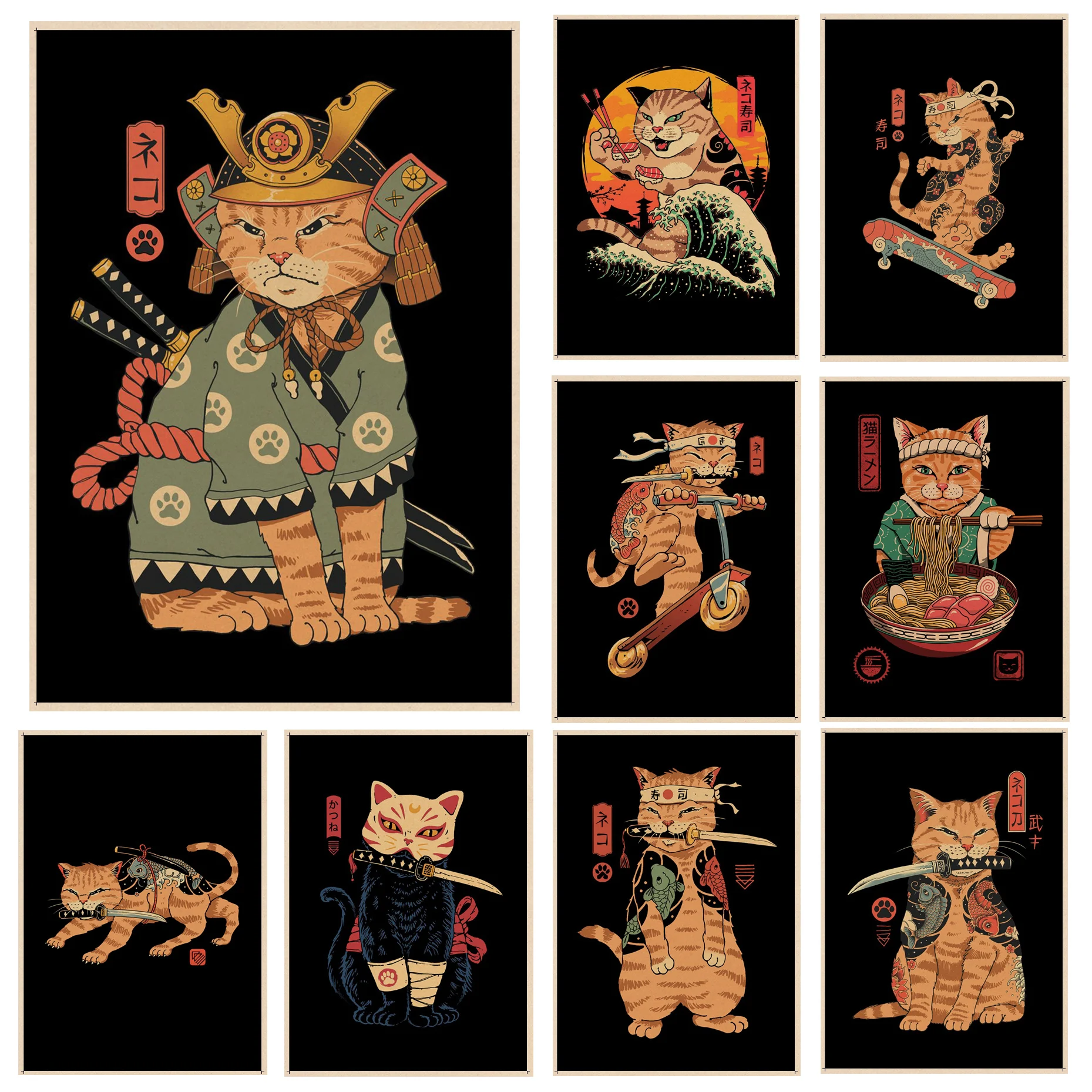 Japanese Samurai Cat Ramen DIY poster Vintage Room Home Bar Cafe Decor Aesthetic Art Wall Painting
Japanese Samurai Cat Ramen DIY poster Vintage Room Home Bar Cafe Decor Aesthetic Art Wall Painting