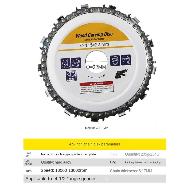 4.5 Inch Angle Grinder Chain Disc Wood Slotting Saw Blade Woodworking Chain Disc Cutting Blade Angle Grinding Chain Disc
4.5 Inch Angle Grinder Chain Disc Wood Slotting Saw Blade Woodworking Chain Disc Cutting Blade Angle Grinding Chain Disc