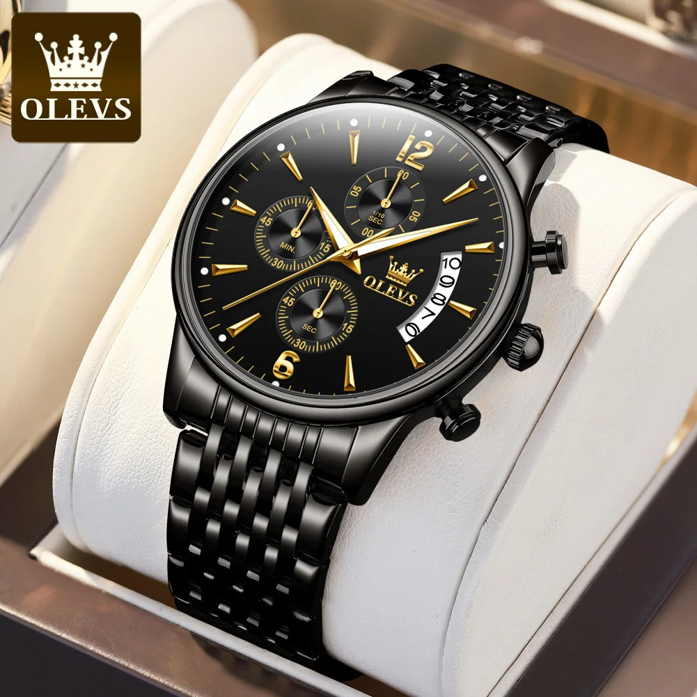 

OLEVS Top Business Men's Watches Stainless Steel Strap Chronograph Waterproof Multi-functional Quartz Sports Male Wristwatch