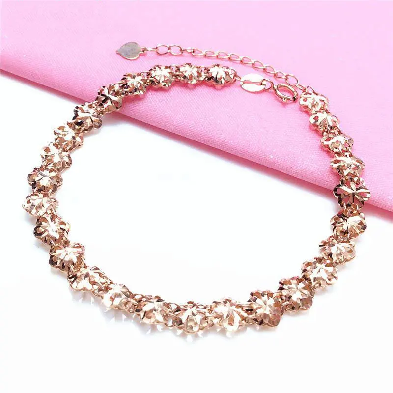 

585 purple gold plated 14K rose gold romantic flower bracelets for women three-dimensional hollow light luxury wedding jewelry