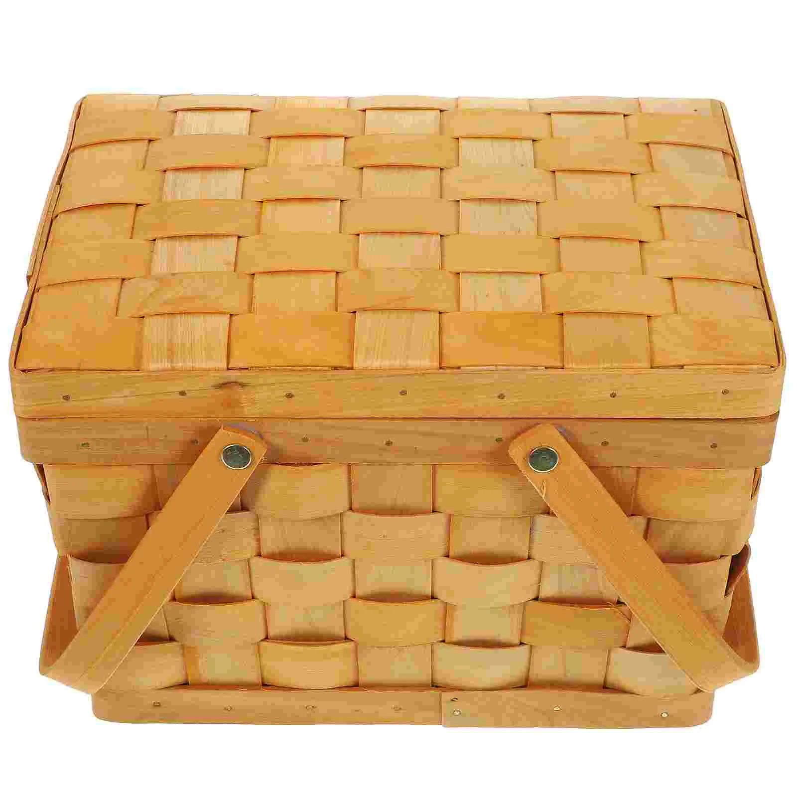 Wooden Picnic Basket Household Decor Baskets Woven Handles Cover Storage Chip Lidded
Wooden Picnic Basket Household Decor Baskets Woven Handles Cover Storage Chip Lidded
