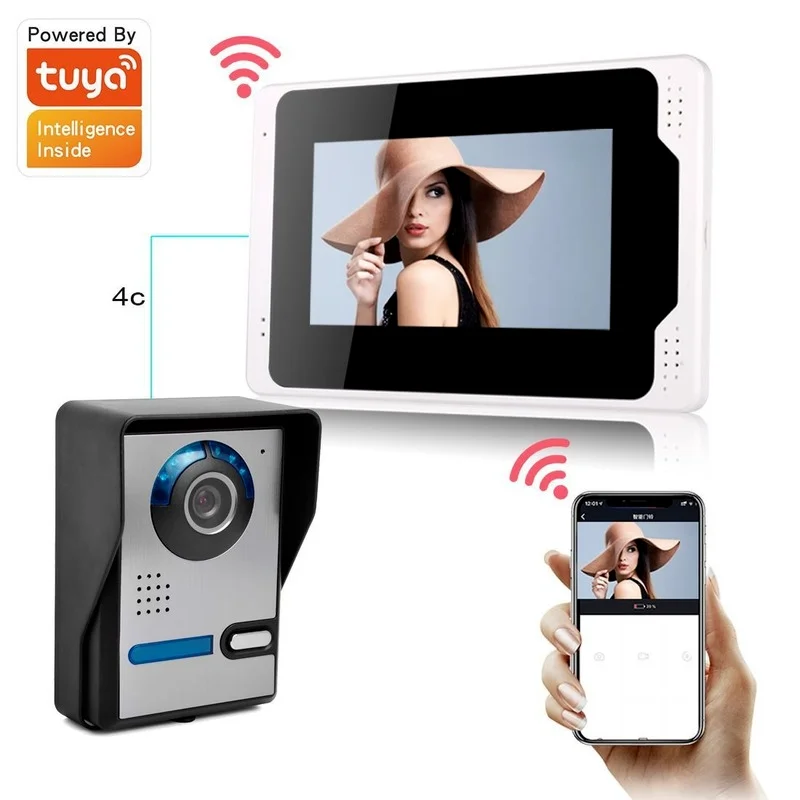 

7-inch Wired Graffiti WIFI Visual Doorbell HD 1080P Mobile Detection Language Message Visual Intercom