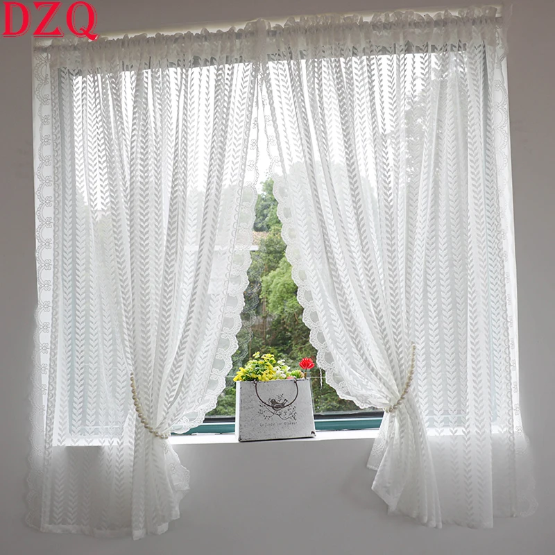 

Idyllic White Lace Ruffle Tulle Curtain Rural Warp Ruffled Door Curtain for Kitchen Gauze Entrance Partition #A132