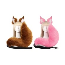 Fox Ears and Tail Set,Furry Cat Ears Headband with Tail,Kitten Anime Fox Ears,Halloween Cosplay Party Fox Costumes