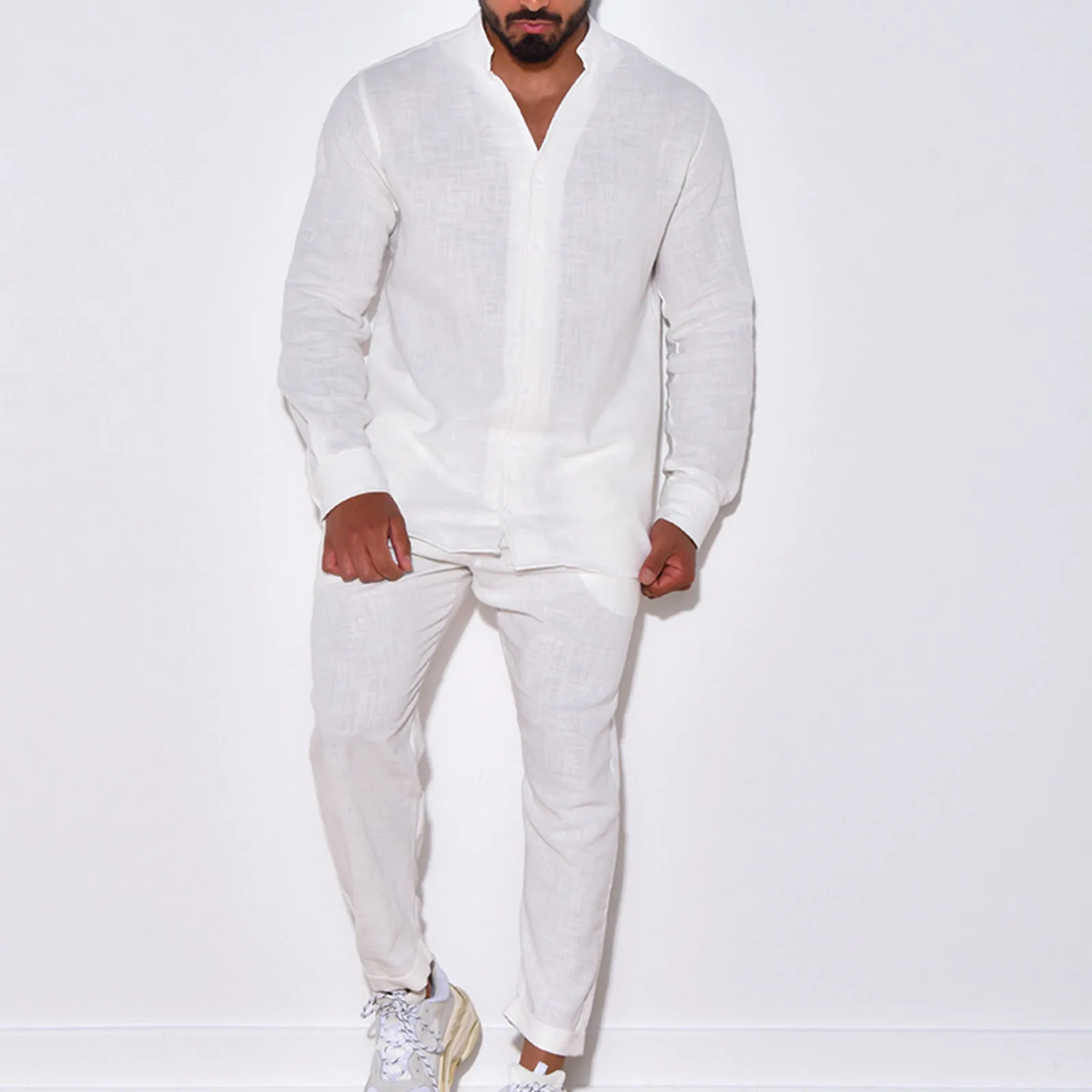 Men's Linen Shirt Sets Outfits 2 Pieces Henley Shirts Long Sleeve Loose Yoga Pants Beach Clothing Suite for Teens
Men's Linen Shirt Sets Outfits 2 Pieces Henley Shirts Long Sleeve Loose Yoga Pants Beach Clothing Suite for Teens
