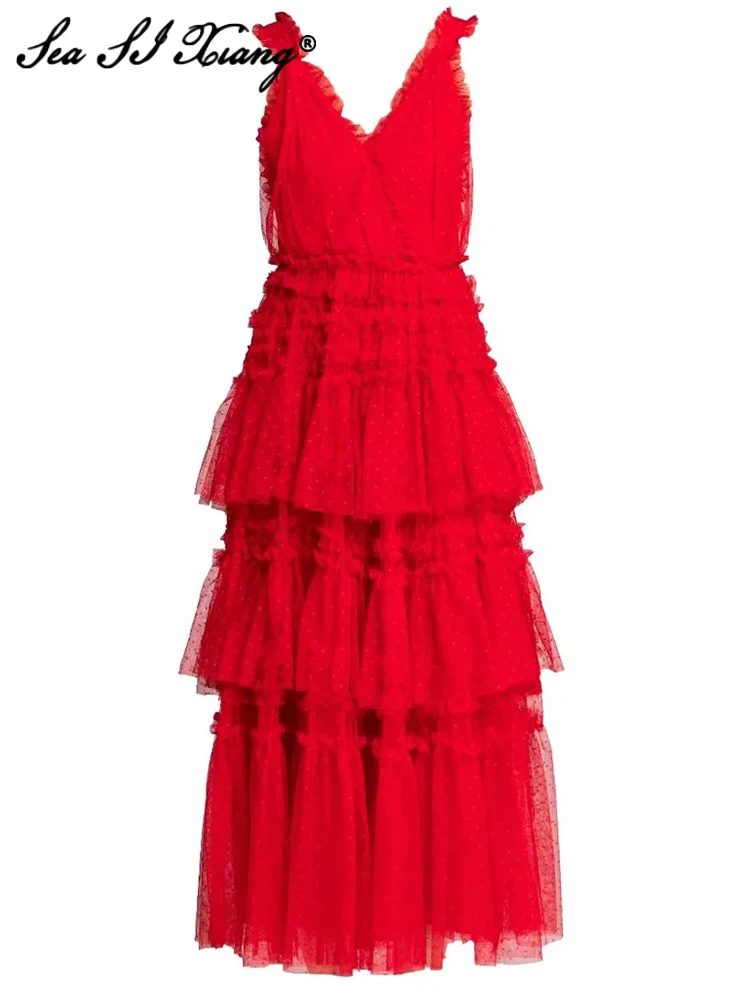 Seasixiang Fashion Designer Summer Mesh Maxi Dress Women V-Neck Sleeveless Cascading Ruffle High Waist Sexy Party Long Dresses
Seasixiang Fashion Designer Summer Mesh Maxi Dress Women V-Neck Sleeveless Cascading Ruffle High Waist Sexy Party Long Dresses