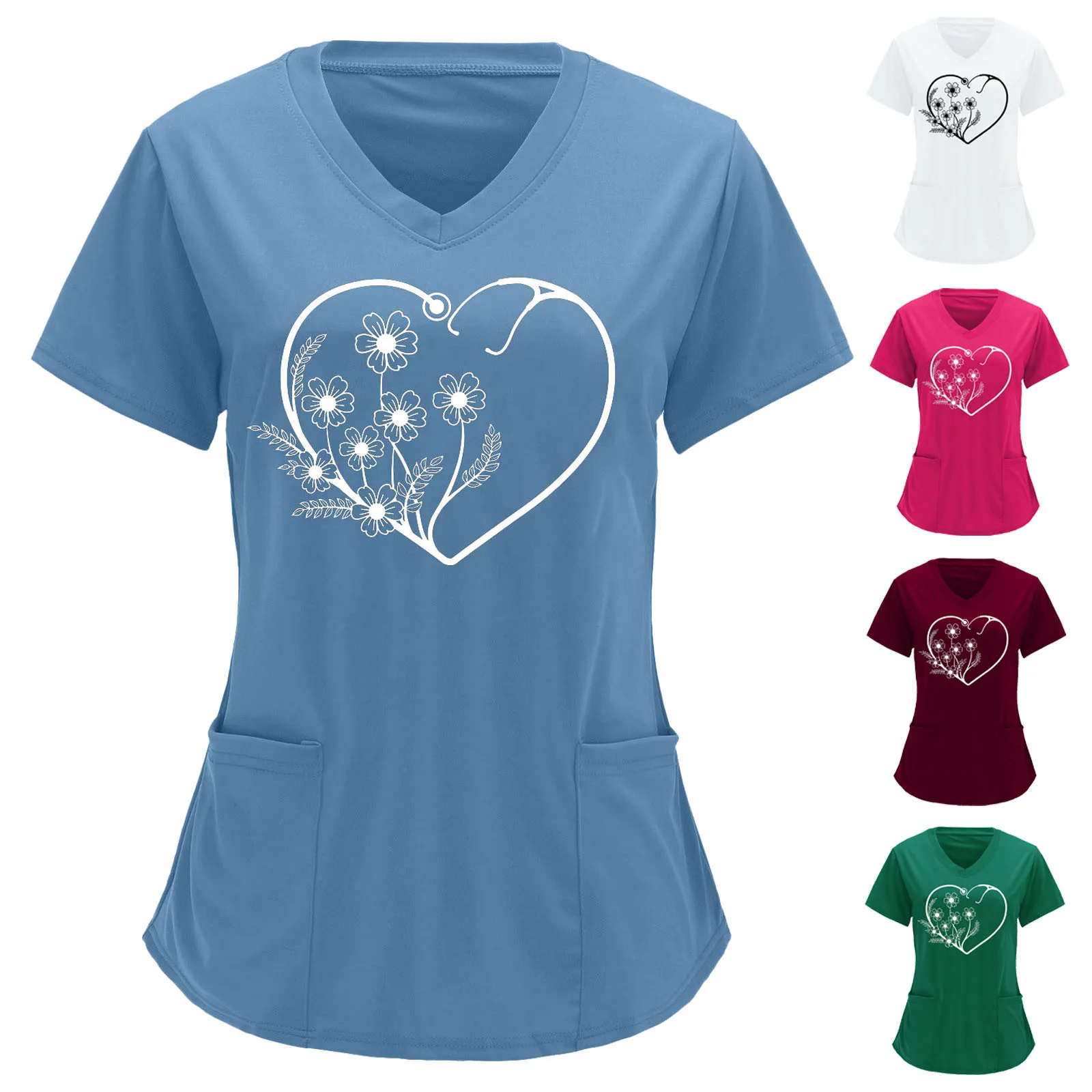 Women V Neck Solid Color Overalls Partial Positioning Printing Solid Color Short Sleeve Top Overalls Top 
Women V Neck Solid Color Overalls Partial Positioning Printing Solid Color Short Sleeve Top Overalls Top