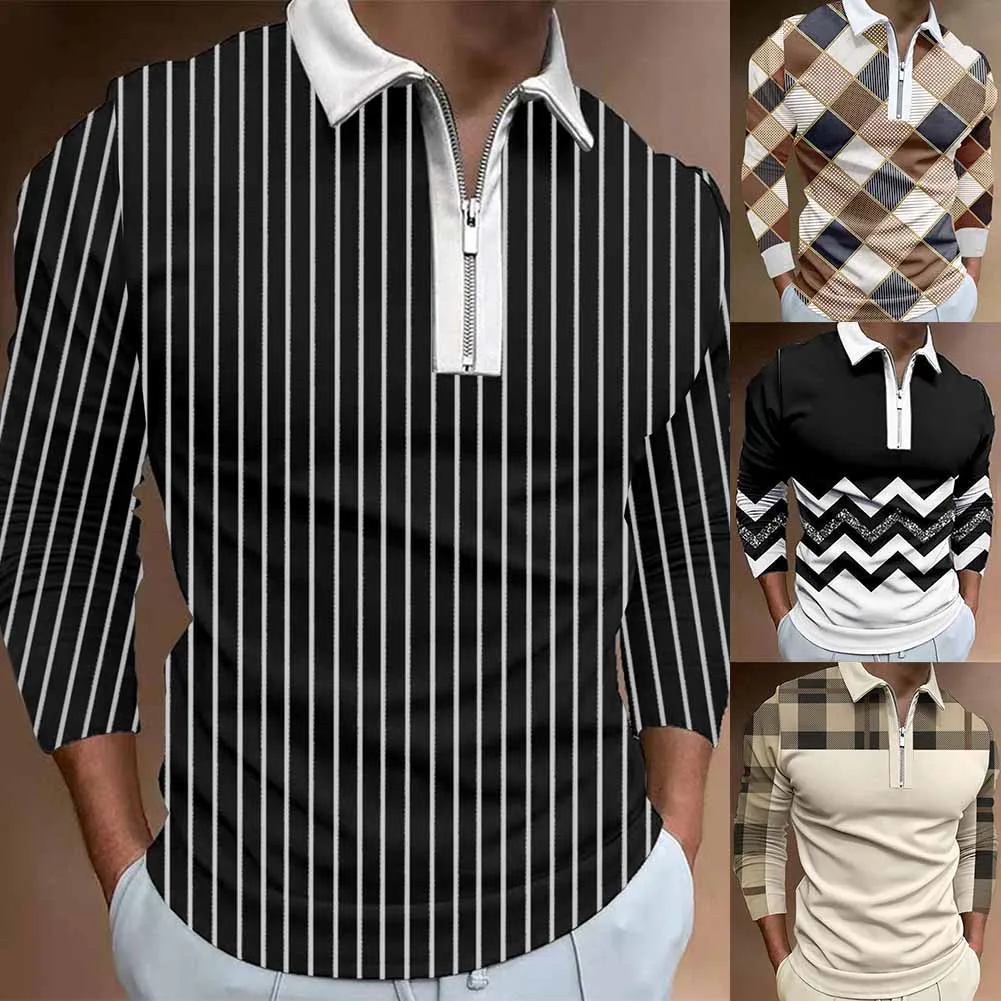 2023 Spring Autumn Casual Striped Splice Printed Polo Shirt Men Turn Down Collar Long Sleeve Tops T Shirt Zip Collar Polo
2023 Spring Autumn Casual Striped Splice Printed Polo Shirt Men Turn Down Collar Long Sleeve Tops T Shirt Zip Collar Polo