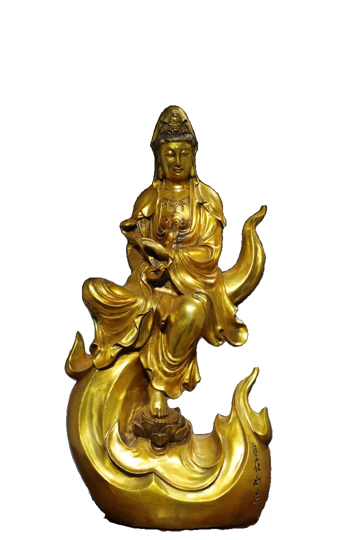 

MOZART Religious Buddha Statue At Home Large Size Bronze Gilt Free Guanyin Height 55Cm Chinese Traditional Style Antiques Fine