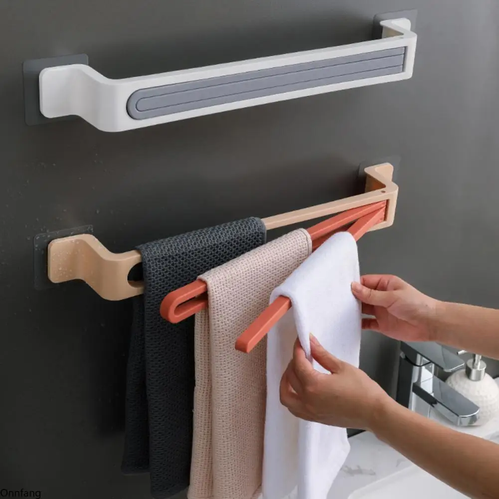 

Towel Holder Wall Mounted 90 Degrees Rotation Self-adhesive Good Load-bearing Plastic Easy to Install Towel Bar for Kitchen