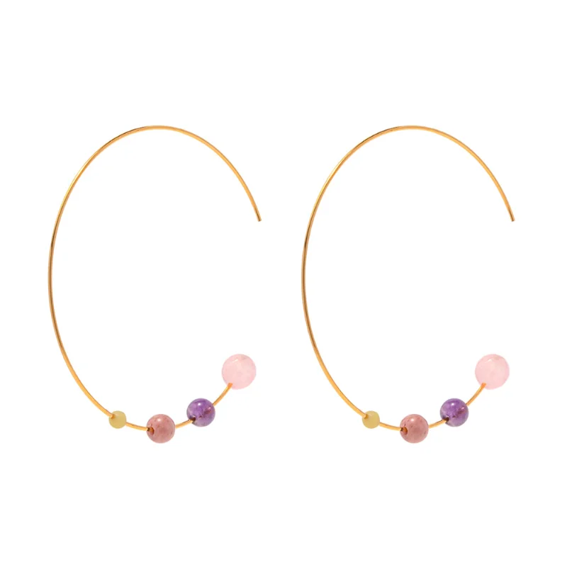 Minar Ethnic Colorful Natural Stone Beads Large Hoop Earrings for Women 18K Gold Plating Titanium Steel C Shaped Open Earring
Minar Ethnic Colorful Natural Stone Beads Large Hoop Earrings for Women 18K Gold Plating Titanium Steel C Shaped Open Earring