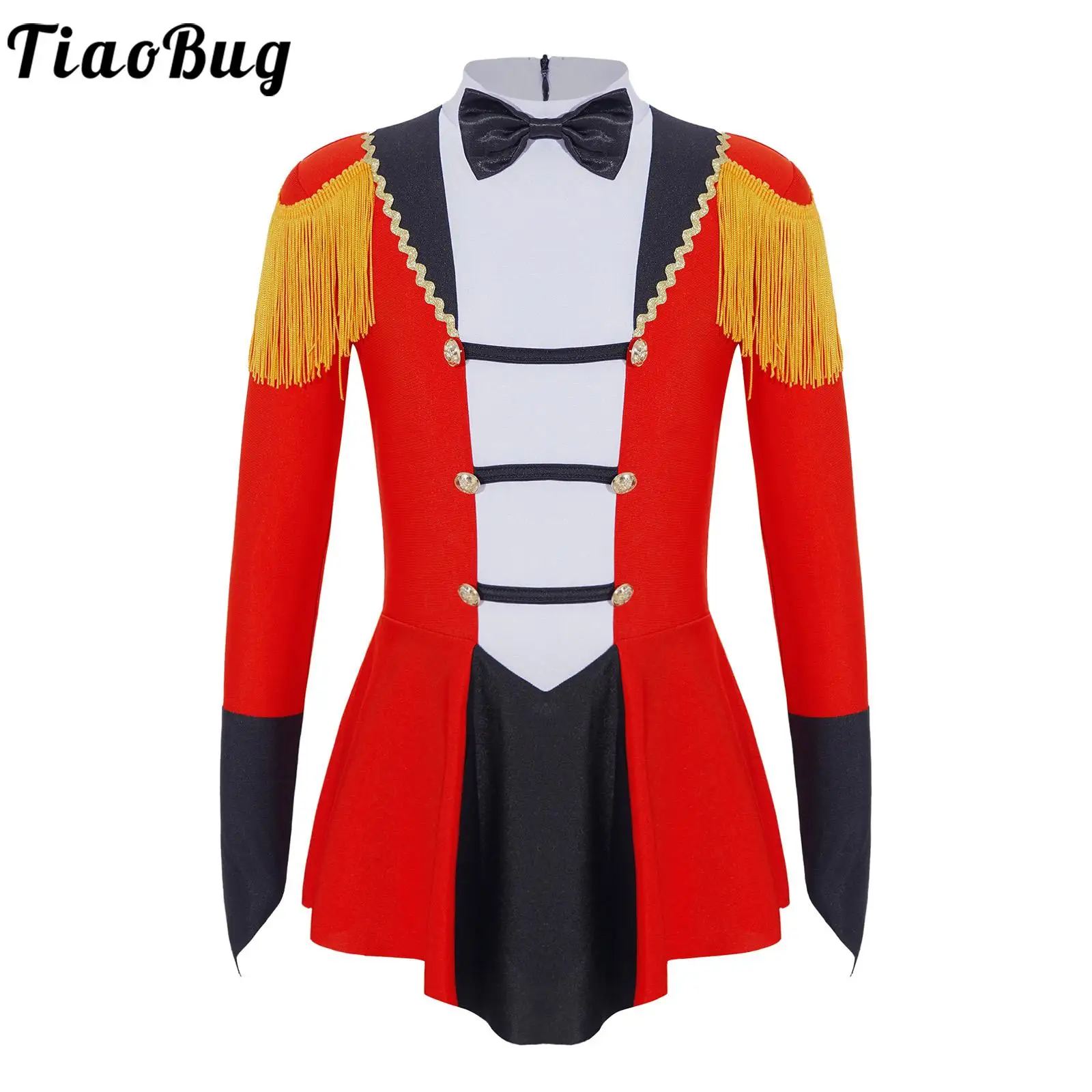 Tiaobug Kids Girls Long Sleeve Red Circus Jumpsuit with Finger Loop Bowknot Tassels Adorned Ruffle Trim Bodysuit Cosplay Clothes
Tiaobug Kids Girls Long Sleeve Red Circus Jumpsuit with Finger Loop Bowknot Tassels Adorned Ruffle Trim Bodysuit Cosplay Clothes